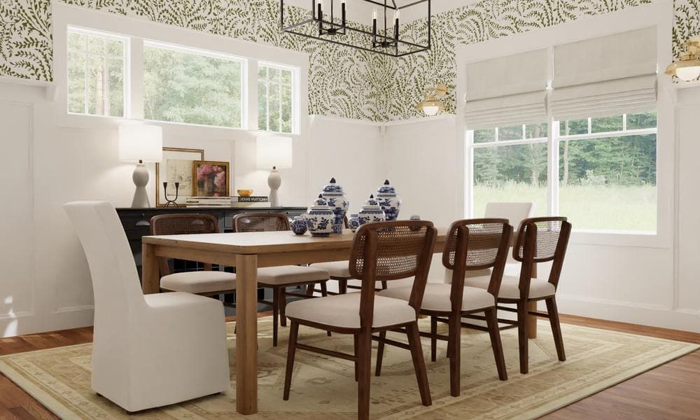 Elegant Dining Room with Botanical Wallpaper