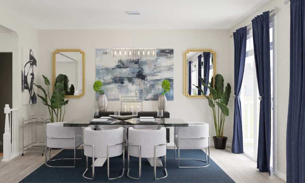 Elegant Dining Room with Dramatic Glass Table