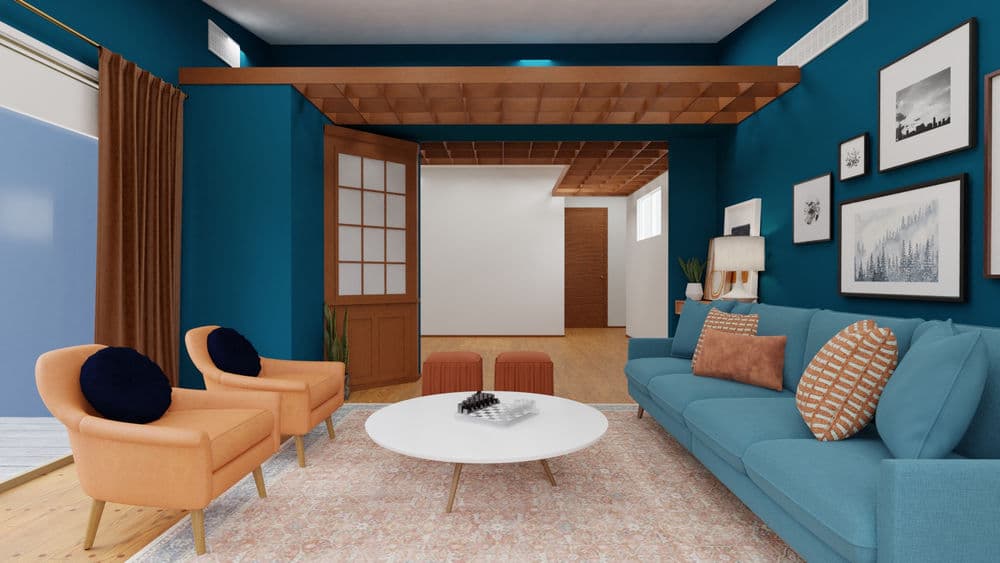 Elegant Living Room with Bold Blue Walls Gallery, Image 4