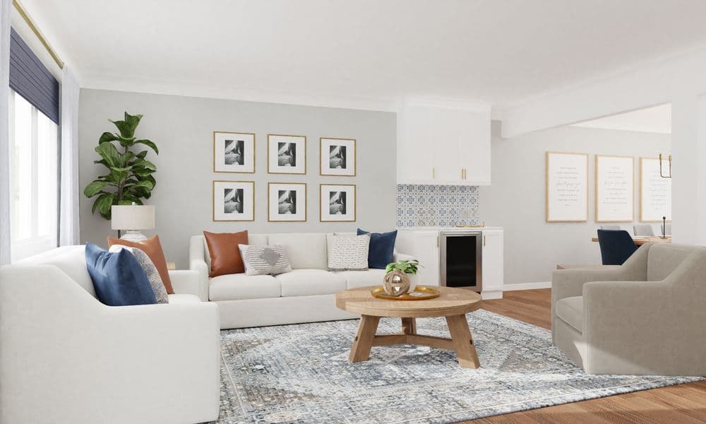 Elegant Living Room with Gallery Wall and Cozy Seating