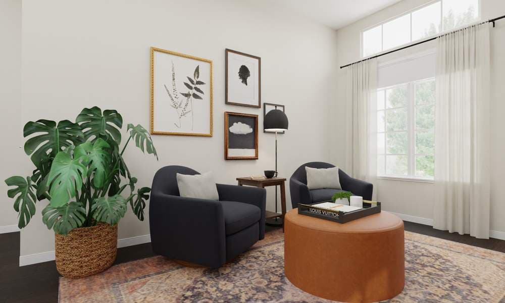 Elegant Living Room with Moody Vibes and Seating Area