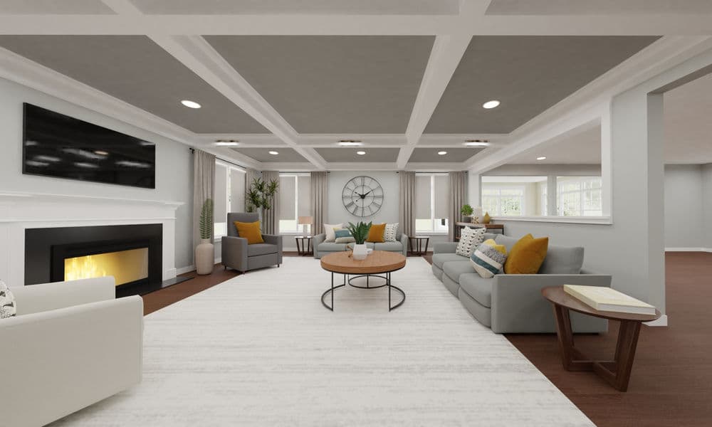 Family Room Modern Elegant with Tray Ceiling