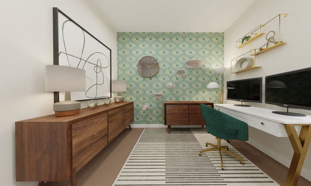 Home Office Mid-Century Modern with Turquoise Accents