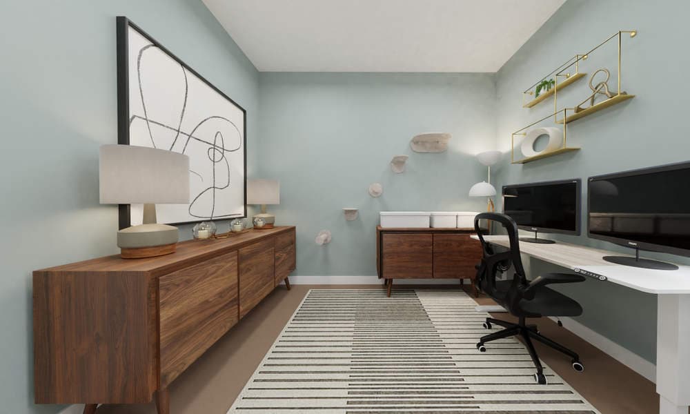 Home Office Mid-Century Modern with Warm Accents