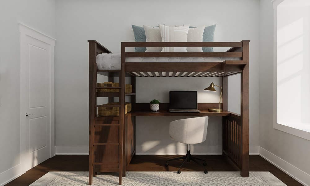 Kids' Loft Bed: Mid-Century Study Space with Work Area