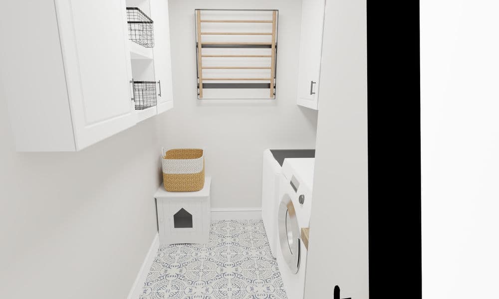 Laundry Room Modern Design with Blue Tile Floors