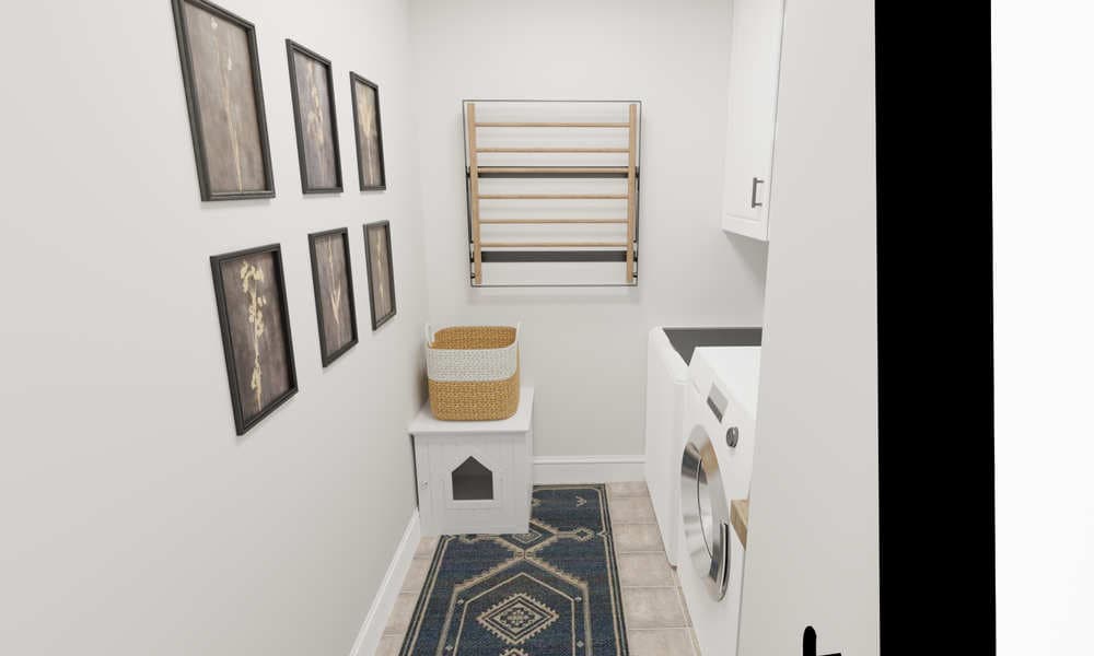 Laundry Room: Modern Glam with Patterned Wallpaper