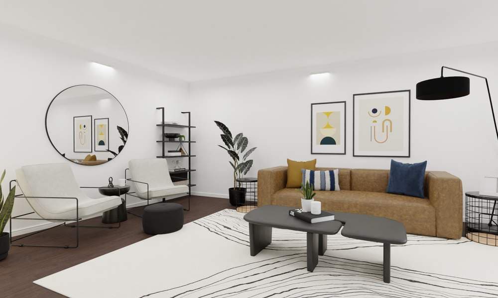 Living Room Industrial Chic with Leather Sofa