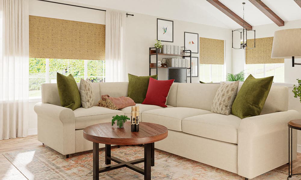 Living Room Modern Eclectic with Tall Curtains