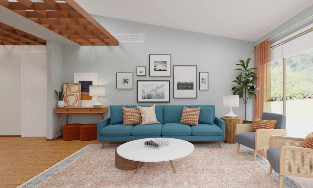 Living Room Modern Elegant with Blue Accents