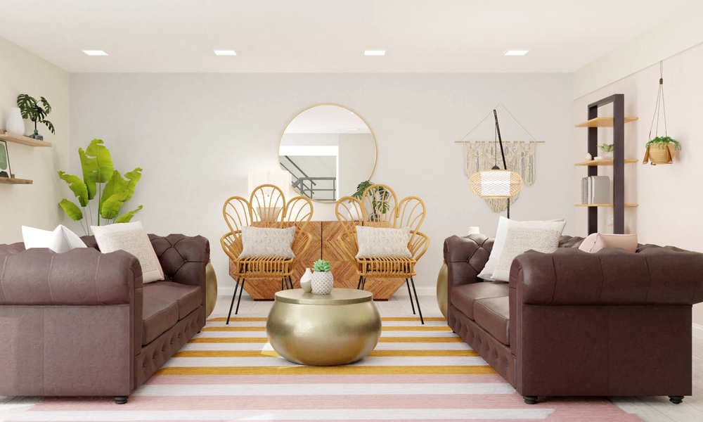 Living Room: Elegant Eclectic with Blush and Yellow Accents