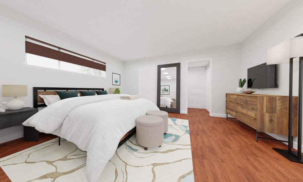 Modern Bedroom with Warm Wood Accents