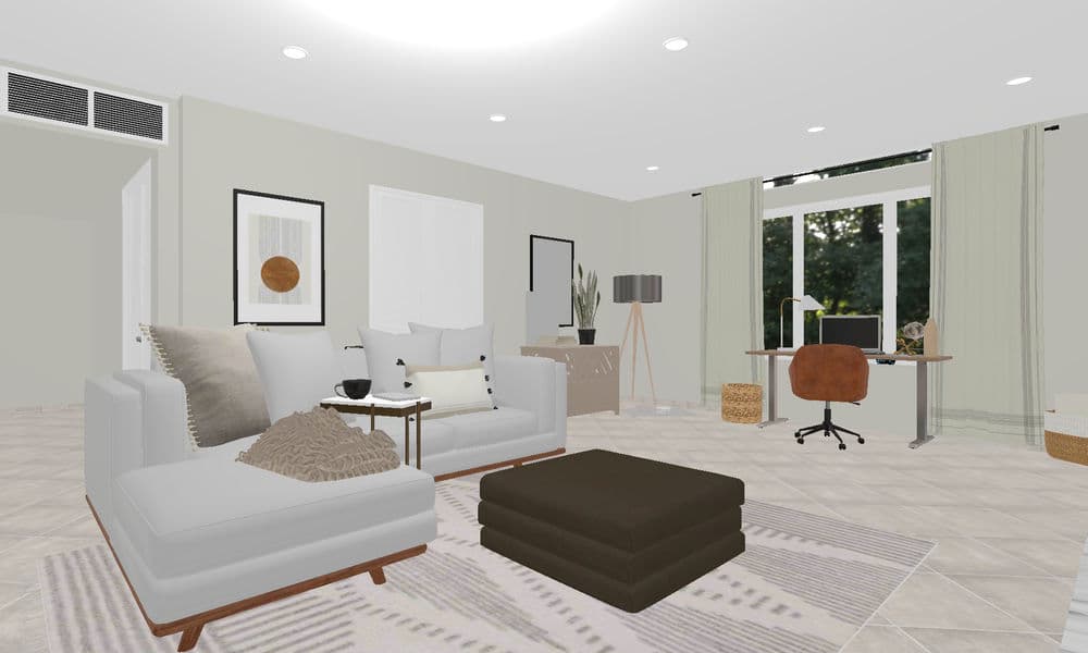 Modern Elegant Living Room with Home Office Nook