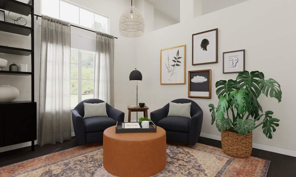 Moody Living Room with Dark Gray Accent Wall