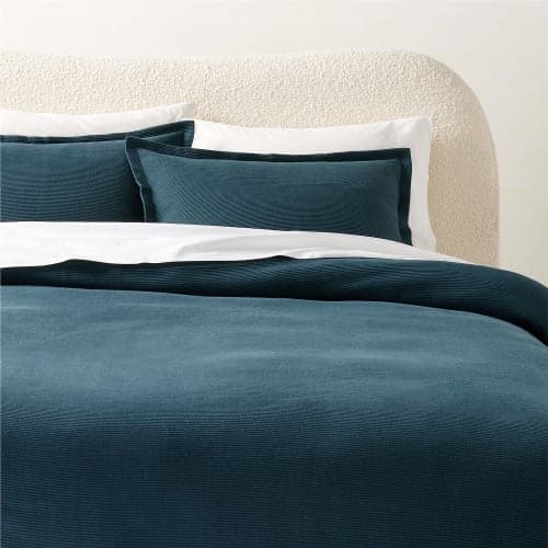 Valencea Organic Cotton Ribbed Dark Teal Duvet Cover-Queen image