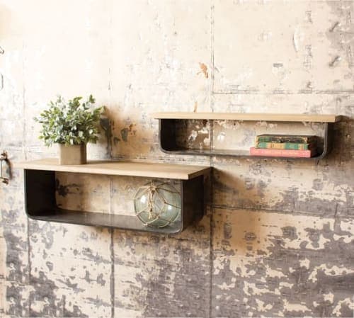 Floating Wood & Metal Shelves Set Of 2 image