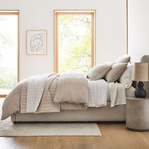 European Flax Linen Cotton Geo Jacquard Duvet Cover And Shams Full Queen image