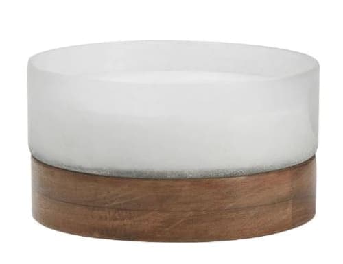 Wood &amp; Frosted Glass Scented Candle - Water Lily &amp; Vetiver - Brown/White - Medium image