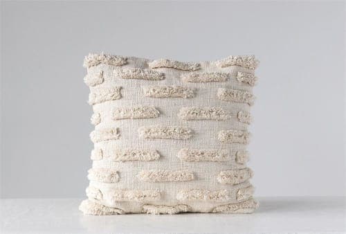 Square Woven Cotton Pillow with Fringe With Insert-20"x20" image