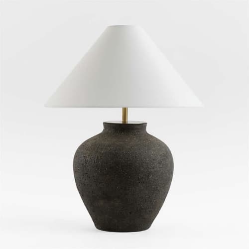 Corfu Black Table Lamp with Linen Taper Shade image