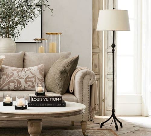 Jerome Iron 61" Floor Lamp - Bronze Base With Large Stright-Sided Linen Drum Shade - White image