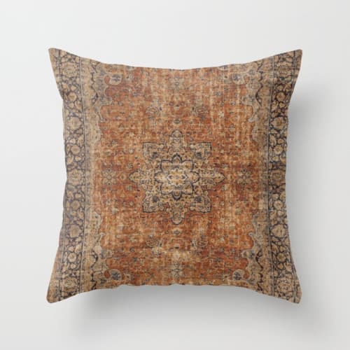 Antique Persian Mustard Rug Throw Pillow With Insert-18"x18" image