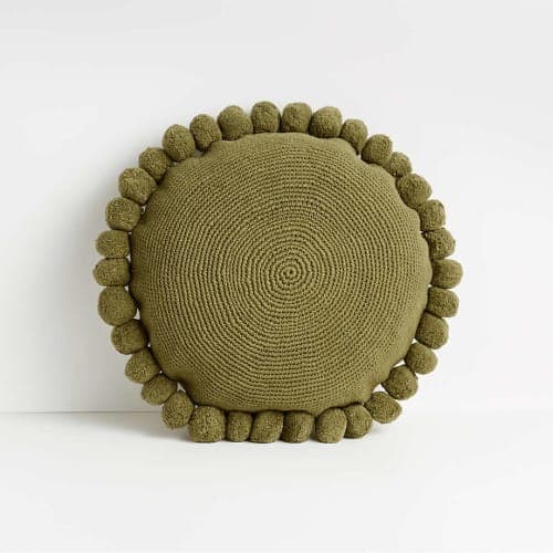 Pico Olive Branch Round Pom Pom Pillow image