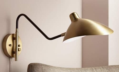 Colborne Brass and Bronze Plug-In Swing Arm Wall Lamp image