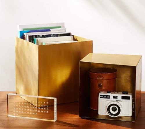 2 PIECE LARGE SOLID BRASS STUDIO STORAGE BOX SET image