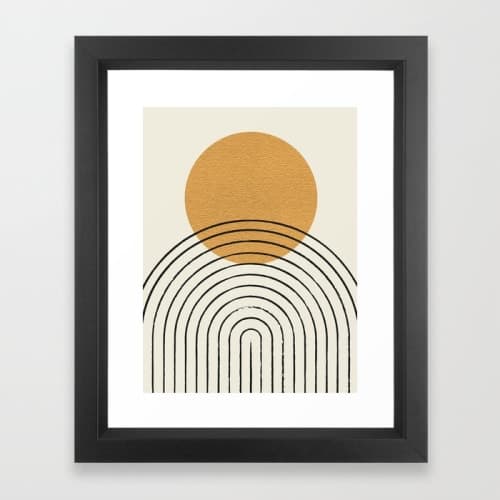 Gold Sun rainbow mid century full Framed Art Print image