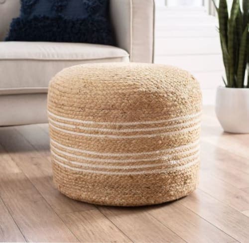 Round Braided Jute Stripe Pouf image