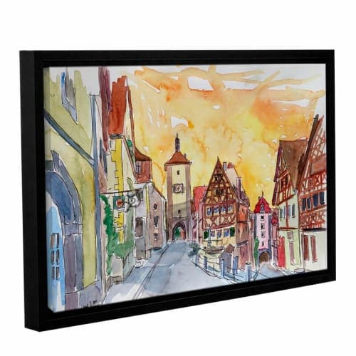 Rothenburg Tauber Watercolor Sunset With Frame image