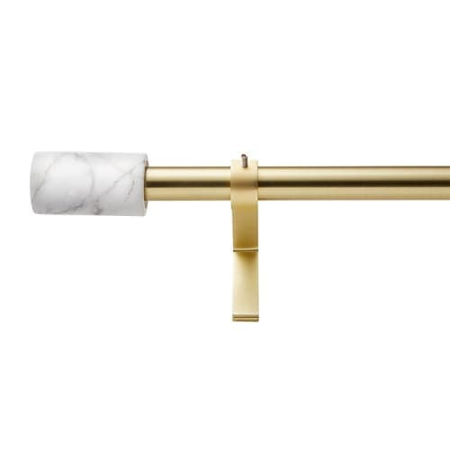 BRUSHED BRASS WITH WHITE MARBLE FINIAL CURTAIN ROD SET image