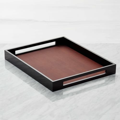 Grant Black and Wood Rectangular Serving Tray image