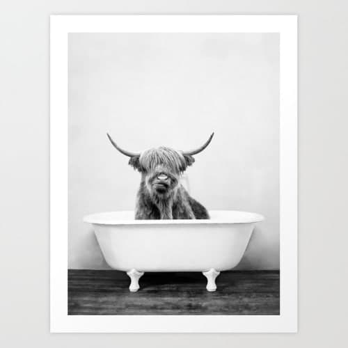Highland Cow in a Vintage Bathtub Art Print image
