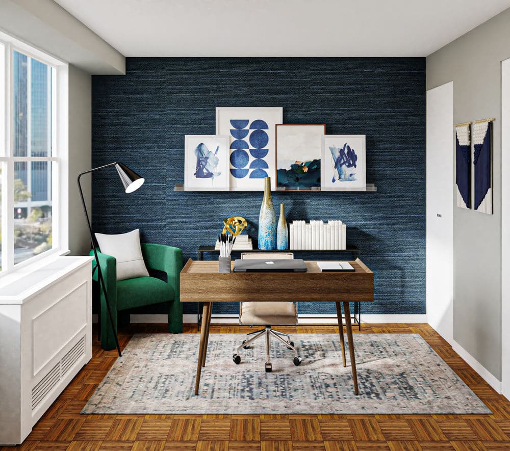 Denim Hues Add Glam To This Modern Home Office Gallery, Image 1