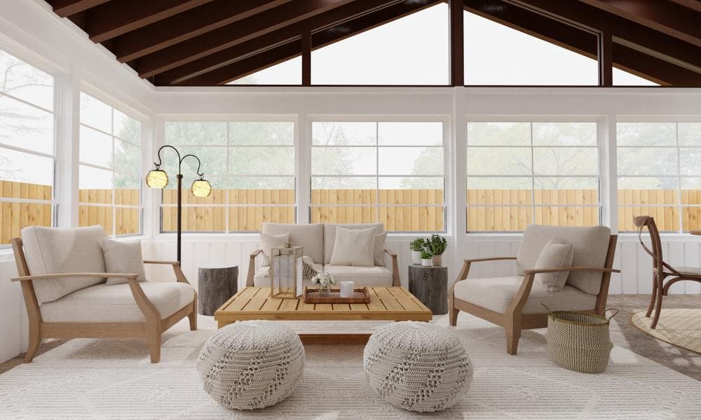 Sunroom Modern Farmhouse with Cozy Seating