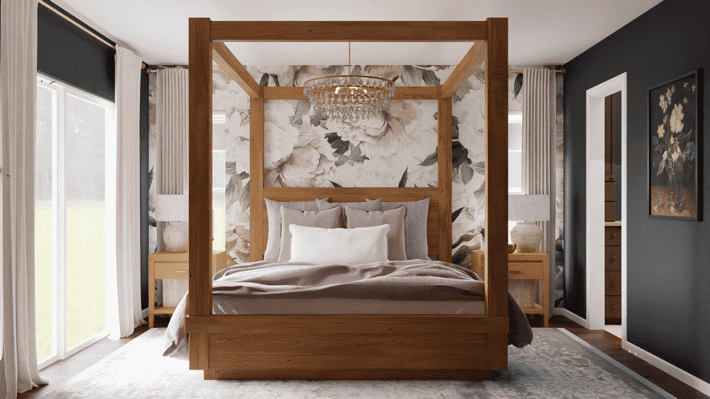 Elegant Bedroom with Floral Wallpaper Accent Gallery, Image 1