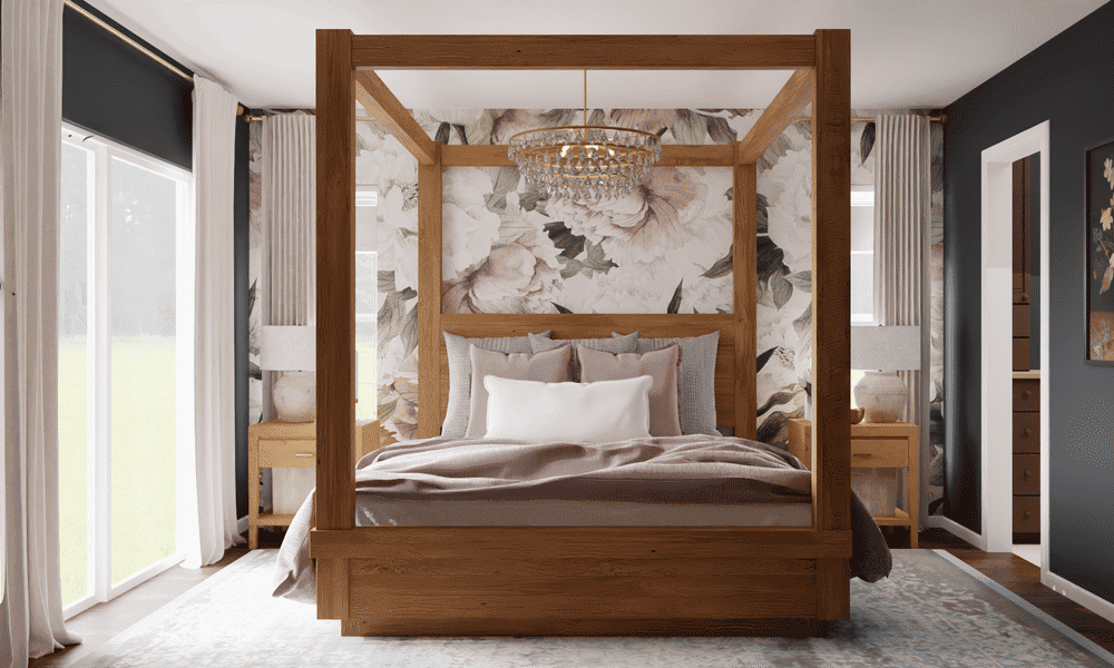 Elegant Bedroom with Floral Wallpaper